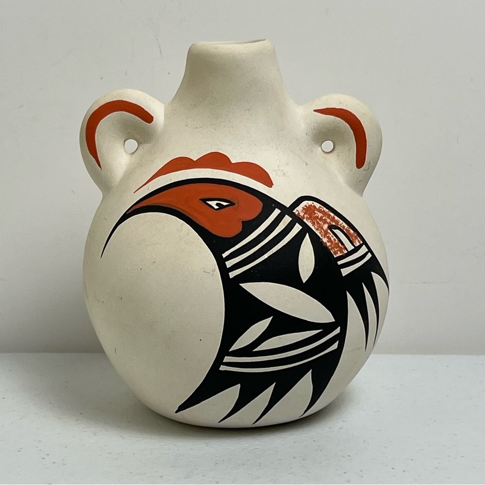 VTG Native American Jemez Pueblo Pottery Canteen Signed L. Toya Hand Painted - Picture 1 of 10